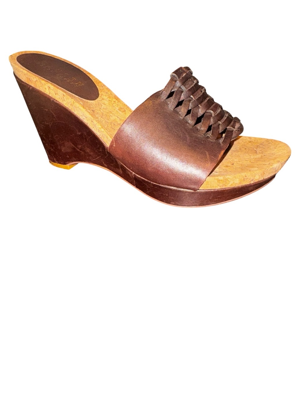 Women's RALPH LAUREN Juanita Wedge Slides Sandals Brown Leather Size 8M